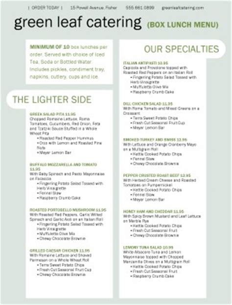 lets do lunch catering|Box Lunch Menu .